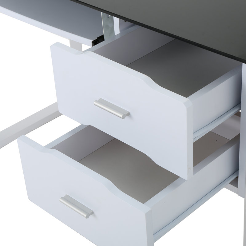 Ailey Glass Top Metal Base Computer Desk